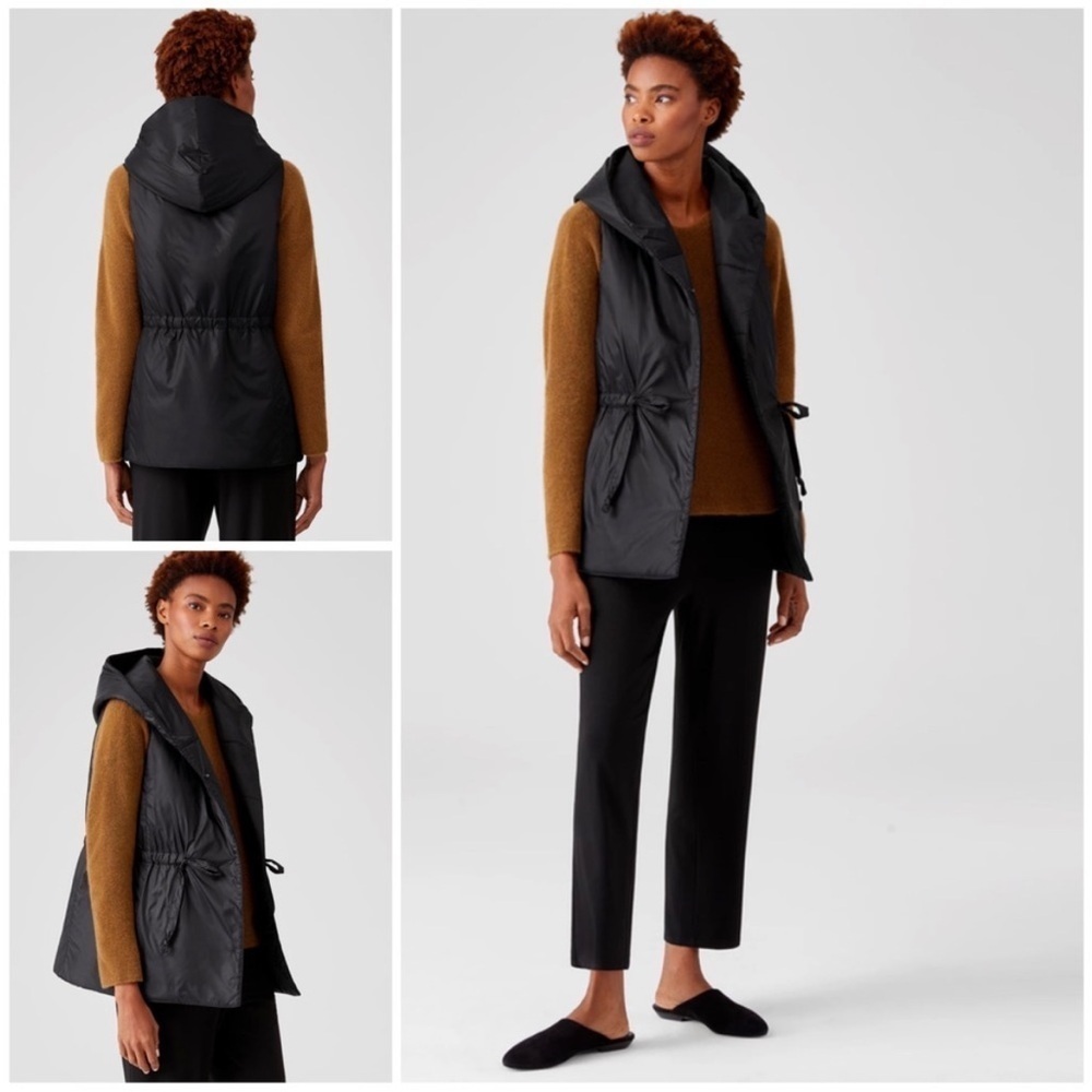 Eileen Fisher Nylon Hooded Drawstring Vest | Size Large